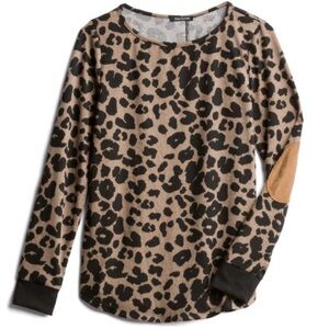 Pink Clover Leopard Print Faux Leather Elbow Patch Knit Shirt Women’s Small EUC